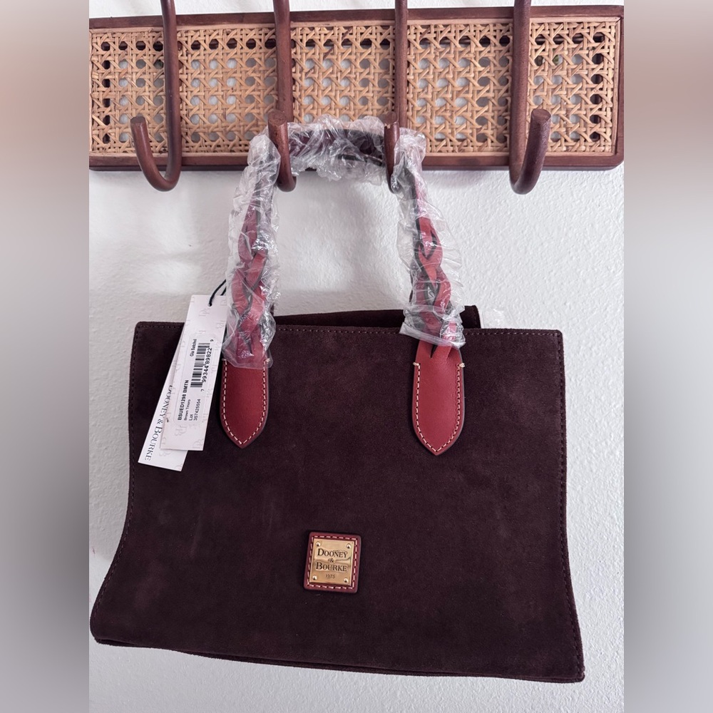 NWT Dooney & Bourke Gia Satchel Brown Timoro Suede Bag With dust bag